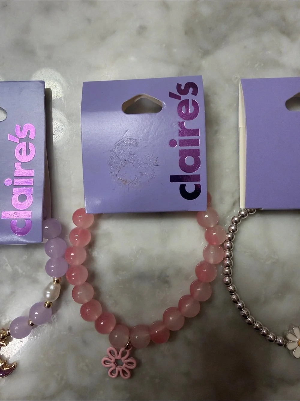 Claire's Lavender, Pink & Silver Charm Bracelet Set